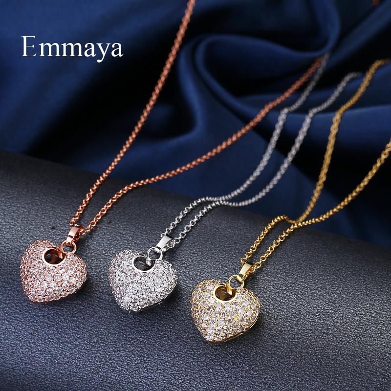 Emmaya Fashion Charm AAA Cubic Zircon Multicolor Romantic Heart Pendant Jewelry Necklaces For Woman Wedding Party Gift