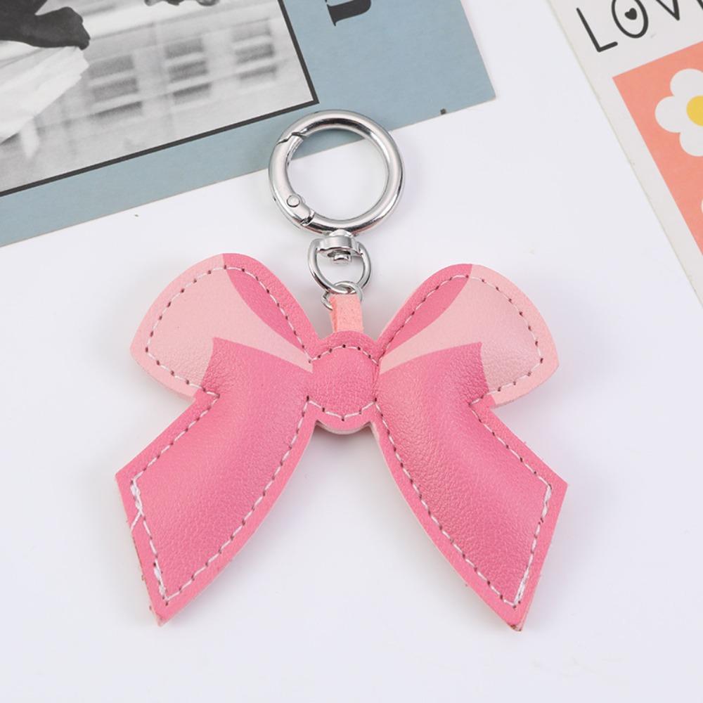 Patchwork Bowknot Keychain Bag Hanging Car Keyring Cute PU Leather Bow Pendant  Kids Girls