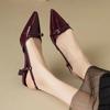 Fashion Women's Dress Shoes New Summer Pointed Toe Sandals Buckle Slingbacks Mid Heels Pumps Patent Leather Slip On