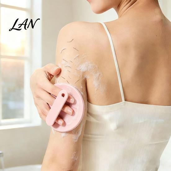 Travel Friendly Bathing Scrubber 2PCS Silicone Shower with Handle, Back And Body Exfoliation Bath Soft Brush for Skin Glove, Waterproof Handheld