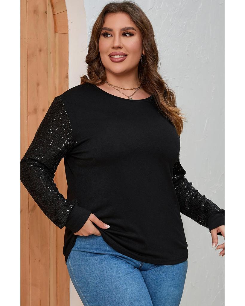 Azura Exchange Sequin Contrast Long Sleeve Top