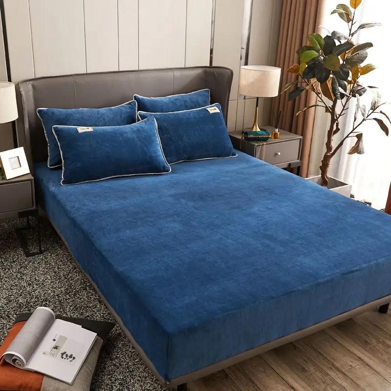 Warm and Thick Winter Fitted Sheet Non Slip Adjustable Mattress Covers Soft Velvet Bed Covers Mattresses Protective Covers