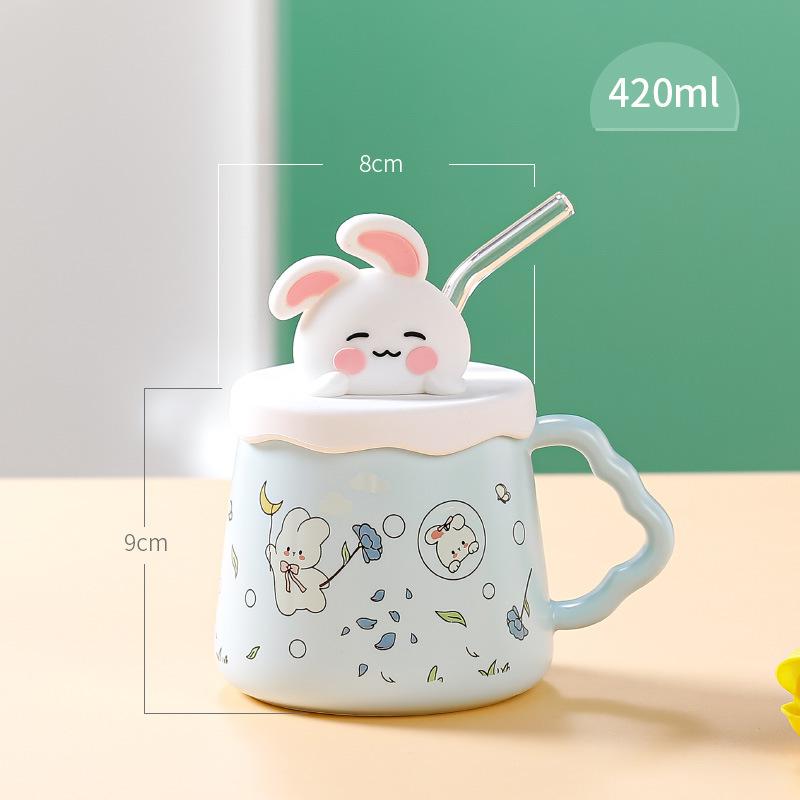 Family Suit Rabbit Ceramic Cup High Value Straw Cup with Lid Cute Cup Souvenir Gift Cup