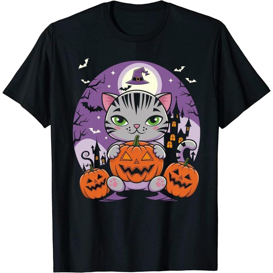 American Shorthair Cat with Pumpkin Halloween_2 T-Shirt, Tank Top, Sweatshirt, Hoodie, Long Sleeve, for Men Women Black