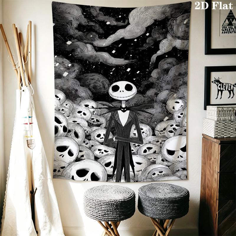 Jack Skellington'S Halloween Night Adventure Tapestry Fashion Print Wallmounted Atmospheric Background Cloth Background Cloth Wall Decoration