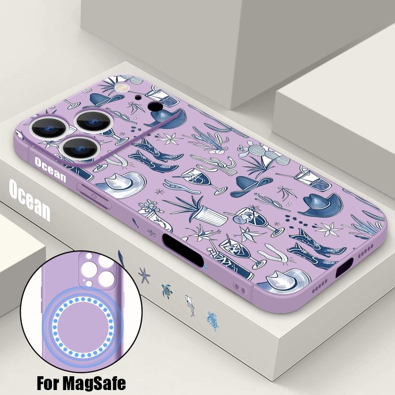 Магнитный чехол для Magsafe для iPhone 17 Pro Max Синий с принтом медуз Мягкий силиконовый задний чехол для телефона для iPhone 16 15 14 13 Pro Max 16e 17e