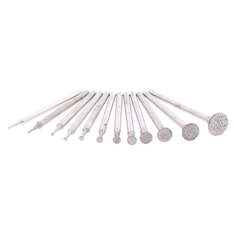 12Pcs Drill Diamond Grinding Head Bur 2.3mm Jade Stone Carve Polish Engrave Tool