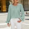 Women's Solid Color Round Neck Loose Long Sleeved Chiffon Top