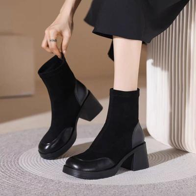 Размер 35-43, Женская обувь большого размера, Ботильоны Мартин на высоком каблуке, Женские 41, Толстый каблук, Ретро, Флис, Облегающие ботильоны, Британские короткие ботинки 42