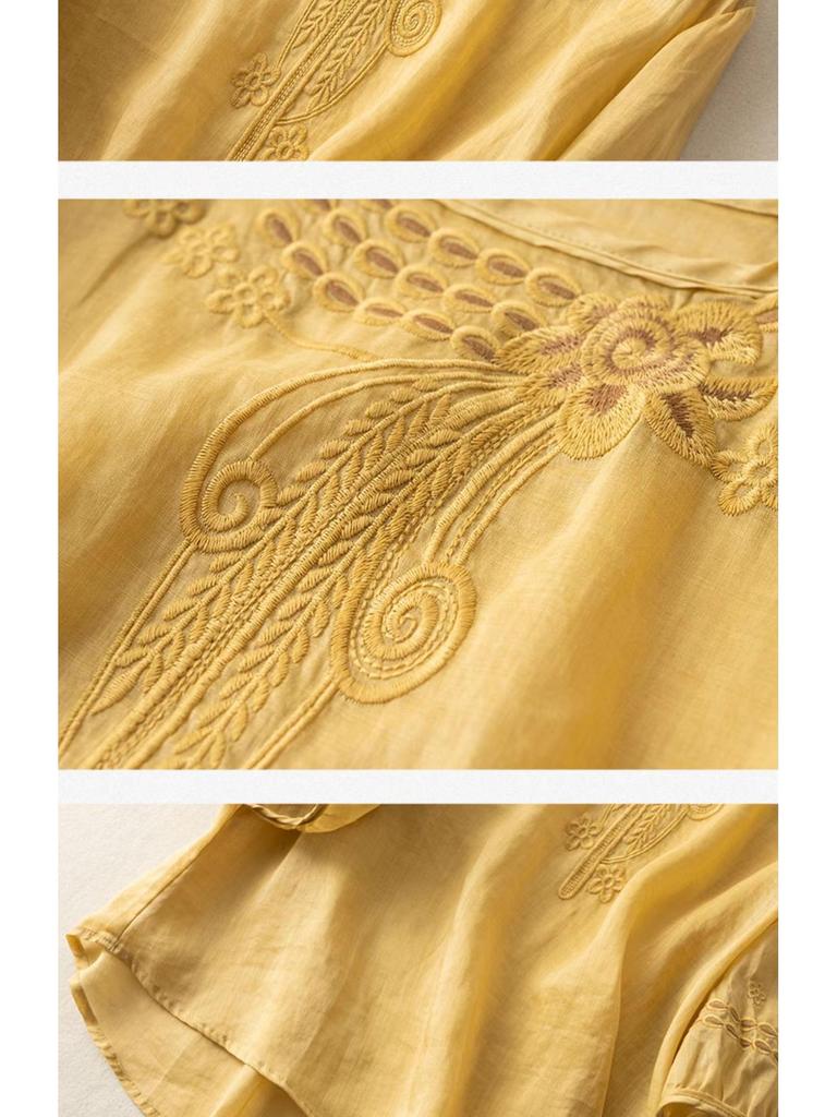 Женская льняно-хлопковая рубашка премиум-класса больших размеров с коротким рукавом - Лето 2025, китайский стиль