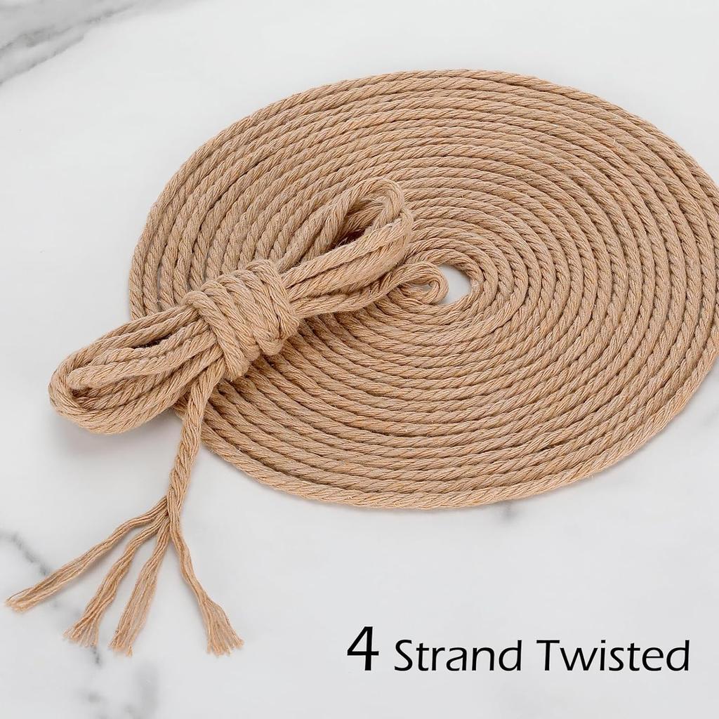 Шнур 3мм 100м Натуральный Хлопковый Шнур 4-прядный Витой Хлопковый Шнур для Настенного Декора, Рукоделия, Вязания, Бохо, Домашнего Декора для Свадьбы