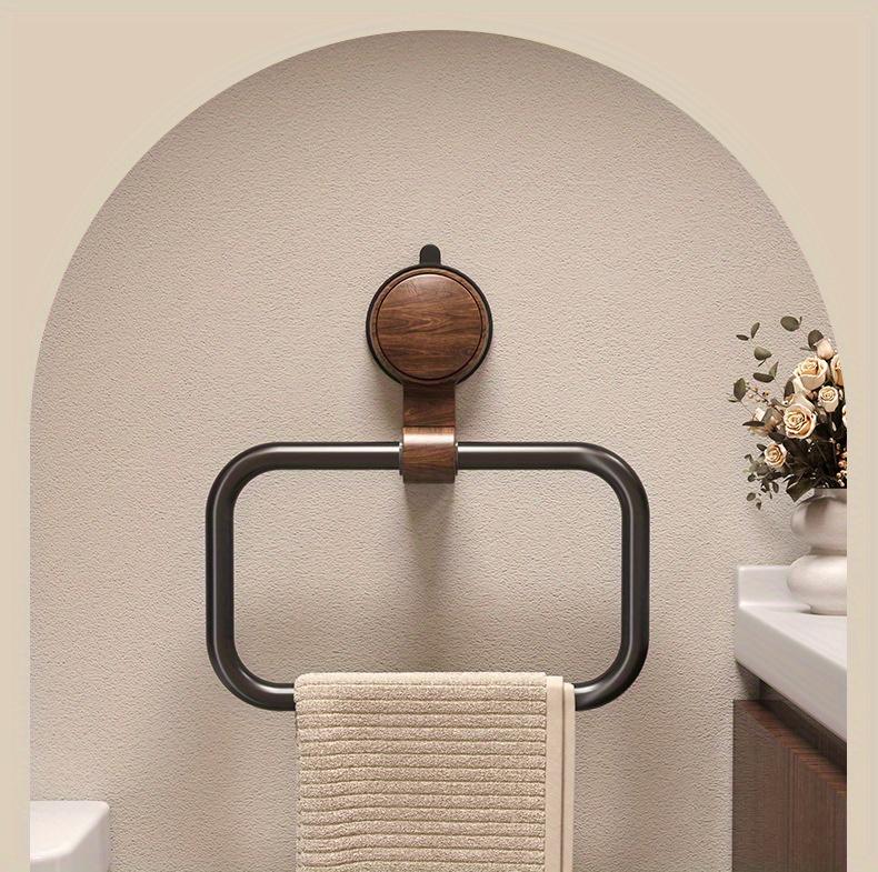 No-Drill Vintage Walnut Wood Towel Ring, Suction cup Installation, Medieval Style Wall-Mounted Towel Holder Bathroom Accessories