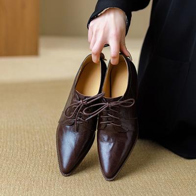 Мода НОВЫЕ Весенне-Осенние Женские Туфли Лодочки Острый Носок Массивный Каблук Обувь Натуральная Кожаная Обувь для Женщин Casaul На Шнуровке Черные Женские Туфли