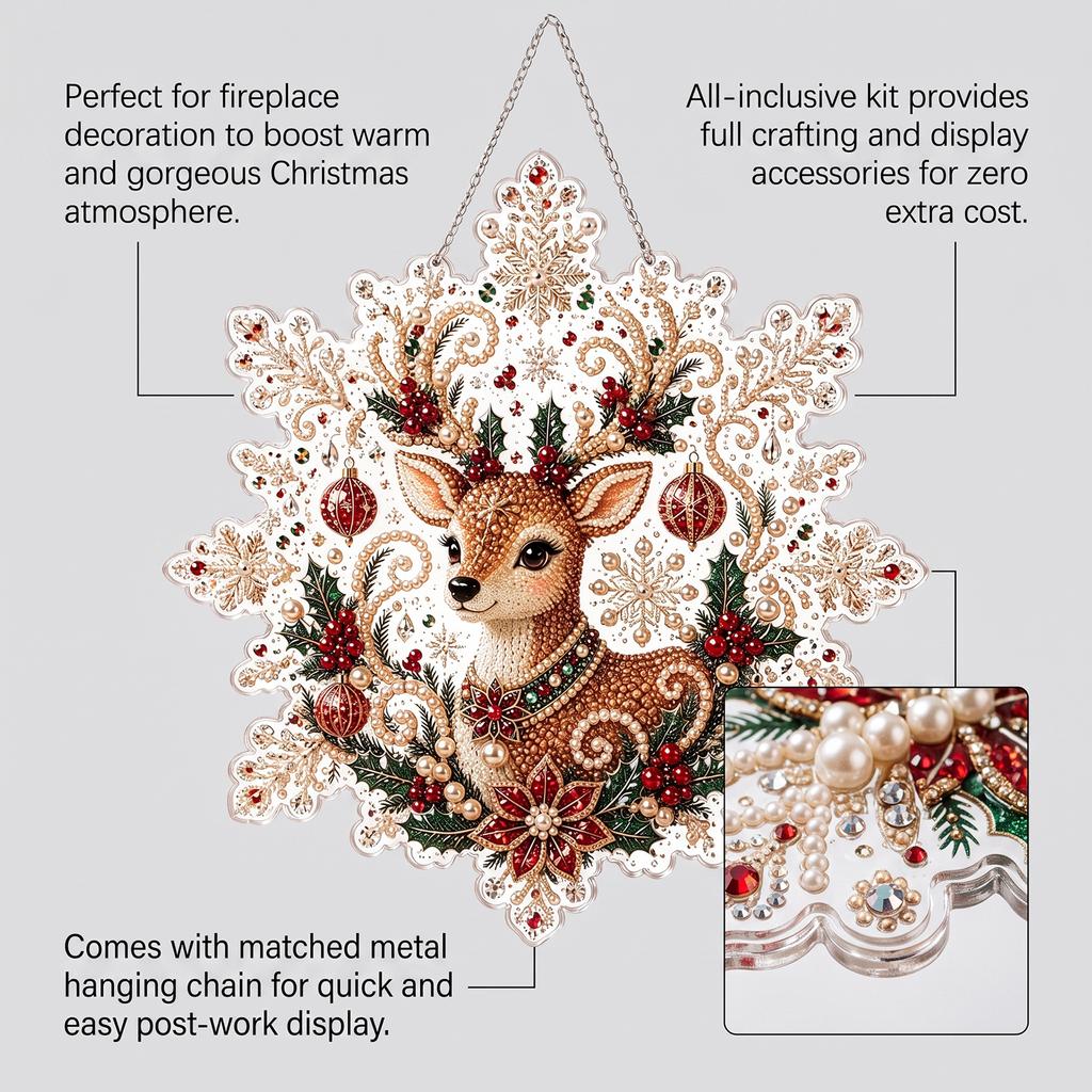 Christmas Pearl Diamond Painting Set Christmas Reindeer, Holiday Wall Table Handcraft Decor