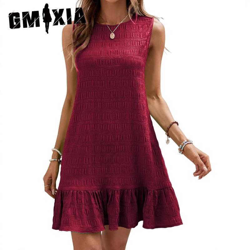 GMXIA Summer Women's Fashion Versatile O-Neck Sleeveless Dresses