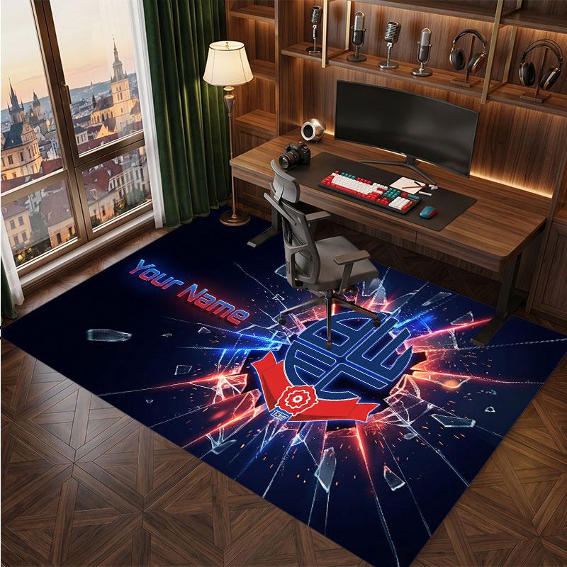 Bolton Wanderers FC Custom Crystal Velvet Rug, Personalized Name Text Print, Football Logo Soft Non‑Slip Floor Mat Home Decor Gift