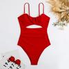 Women Monokini Hollow Out Spaghetti Strap Push Up Low-cut Backless Swimming Padded Bodycon Lady