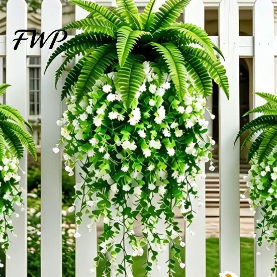 Indoor Outdoor Fake Plants Hanging Plants, UV Resistant Vines, Artificial Ivy Lifelike Silk Flower Decor Faux Bedroom Living Room Boho Wall