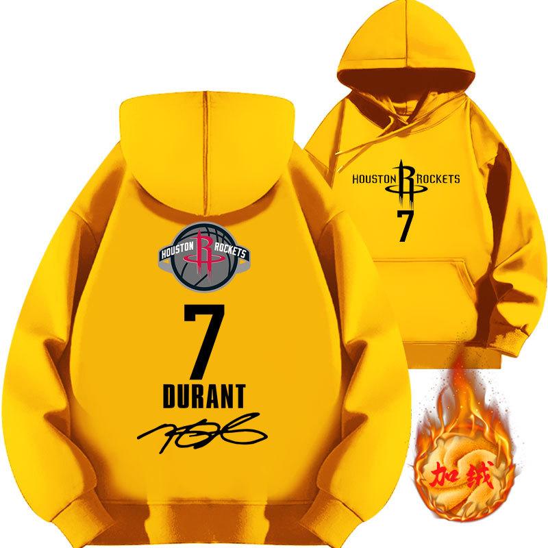 Kevin Durant No. 7 Rockets Printed Hooded Sweater Top Basketball Loose Fall and Winter Fleece Thickened Clothes
