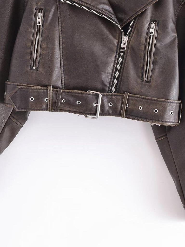 Осенняя куртка из искусственной кожи с градиентом 2023 года для мотоциклистов — стильный дизайн с короткими лацканами для крутых женщин