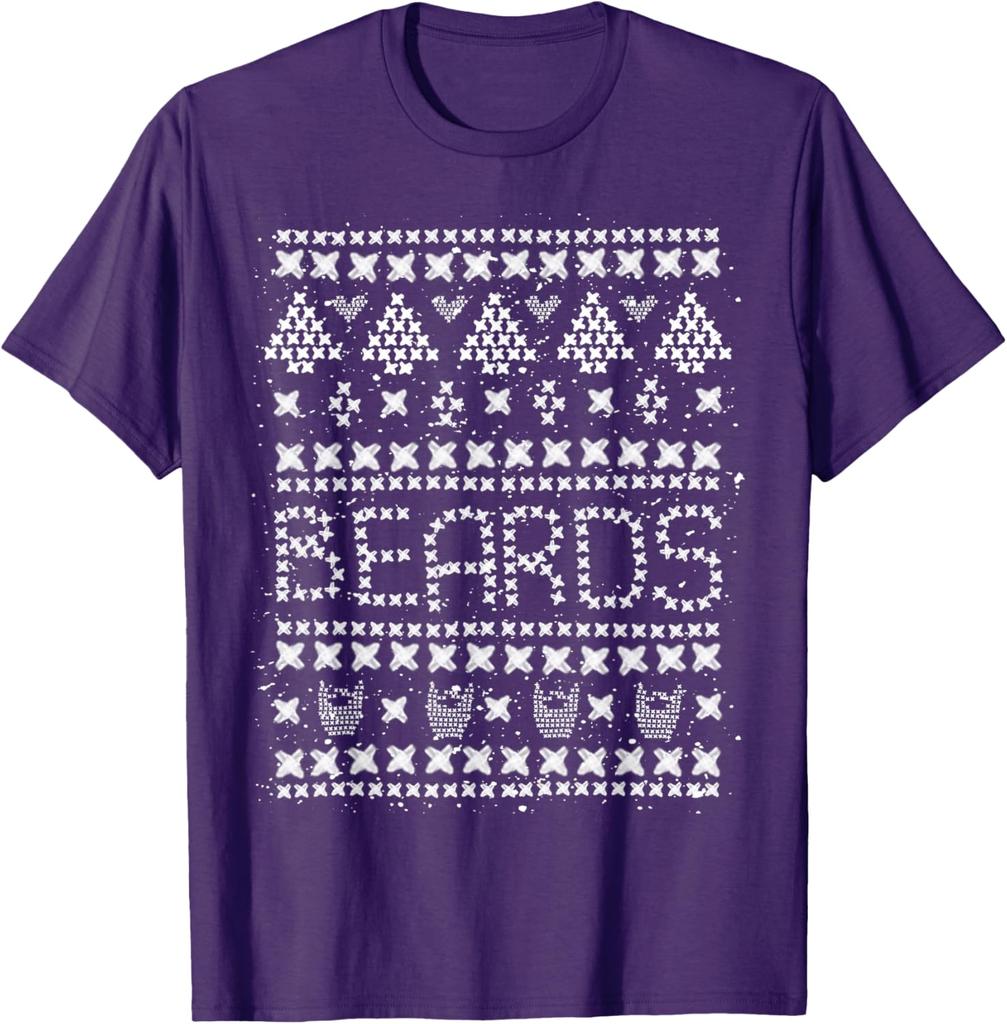 Ugly Christmas Sweater Style Beards Graphic Tee Men Casual Short Sleeve TShirt for Winter
