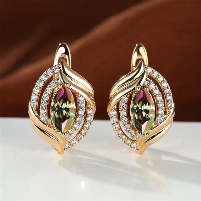 Серьги-кольца с разноцветным цирконием, свадебные серьги цвета розового золота, серьги с радужным кристаллом и камнем маркиз для женщин, ювелирные изделия