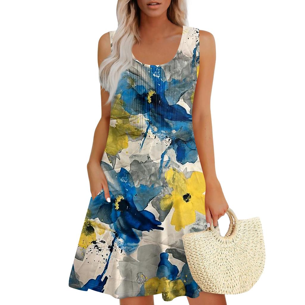 Womens Summer Dresses Loose Sleeveless Sundresses Dress With Pockets