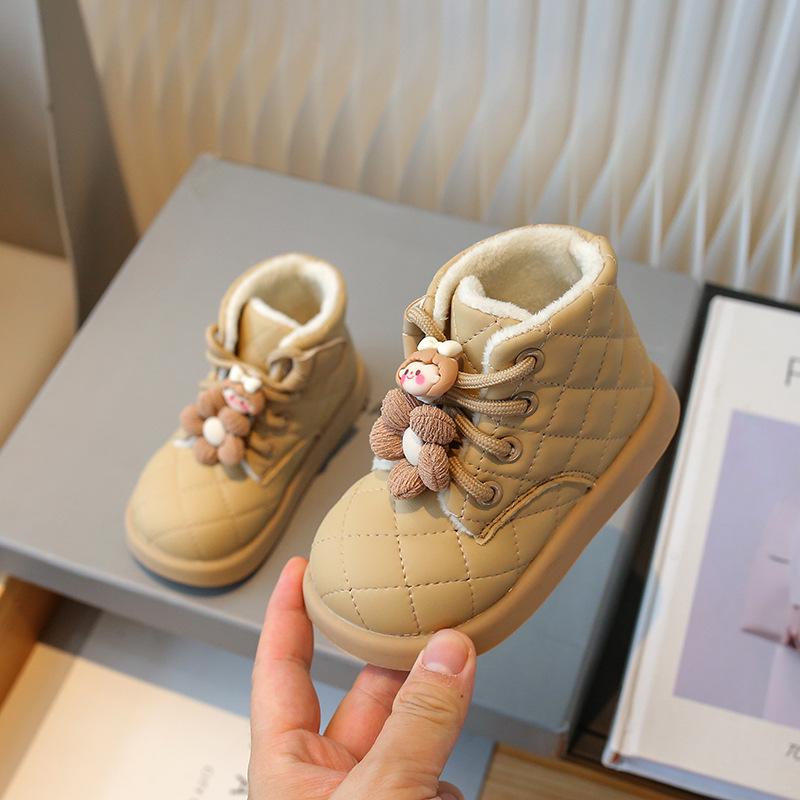 Girls' Velvet Winter Boots: Soft, Short, Velcro Cotton Shoes for Little Girls