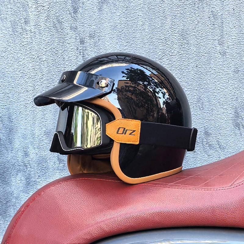 Vintage-Style 3/4 Open Face Motorcycle Helmet Men Women ABS Safety With Removable Visor All-Season Use