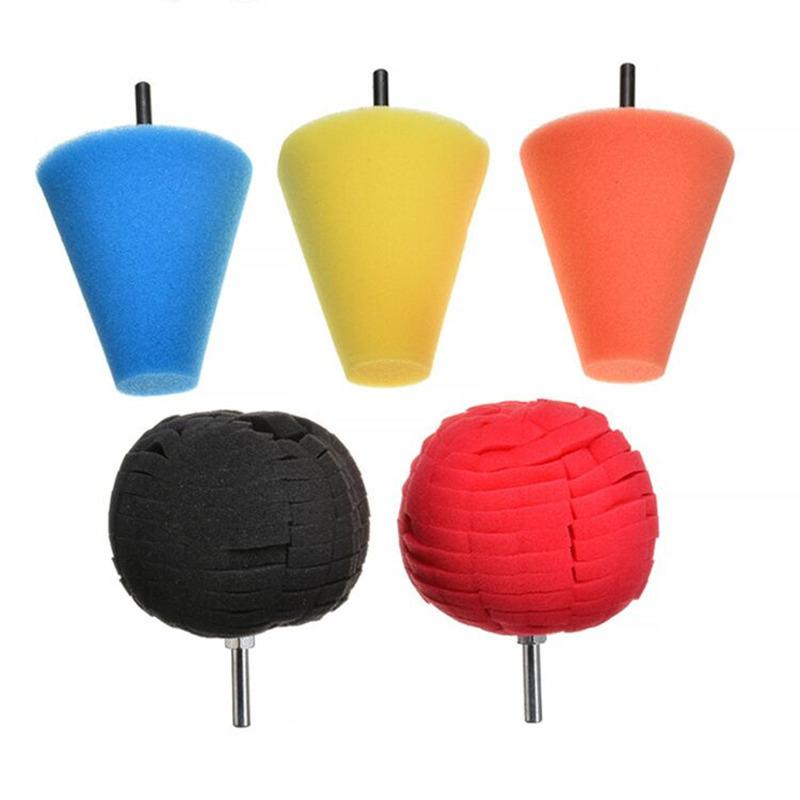 5PCS Sponge Polishing Pads Cone Ball Shape Car Detailing Buffing Wheel Drill Polisher Foam Pad Set