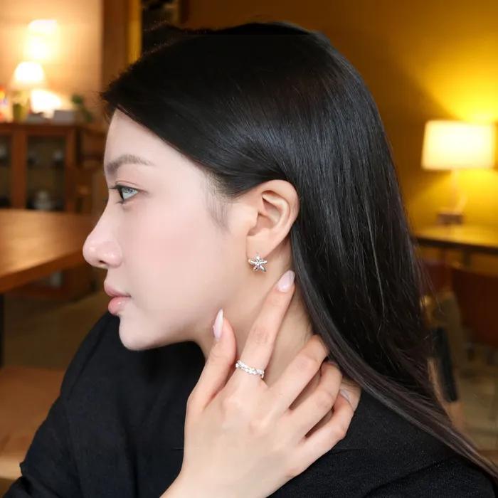 Серьги ASTER Point с кольцом One-Touch, серебро 925 пробы