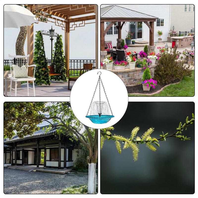 Подвесная поилка для птиц с солнечными фонтанами для воды, многофункциональная чаша для купания колибри, уличная кормушка и поилка для купания птиц