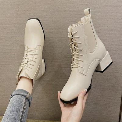 Модные ботильоны, черные ботинки, женские, повседневные, на низком каблуке, короткие ботинки, на шнуровке, из искусственной кожи, женская, осень