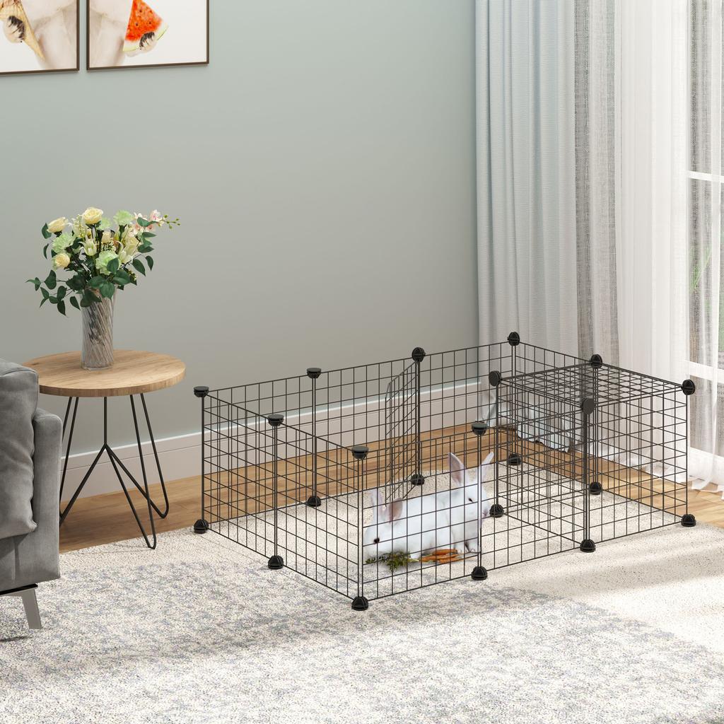 Modular Rabbit and Guinea Pig Enclosure with Assembly Accessories, 105x70x35cm - Black