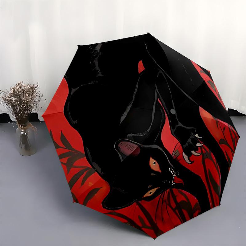 1pc Black Panther with Red Background Umbrella with Plastic Handle,Suitable for All Seasons Home Travel Outdoor UmbrellaDD117