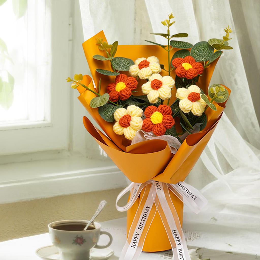 Букет крючком, уже готовый плетеный букет из искусственных цветов на День матери