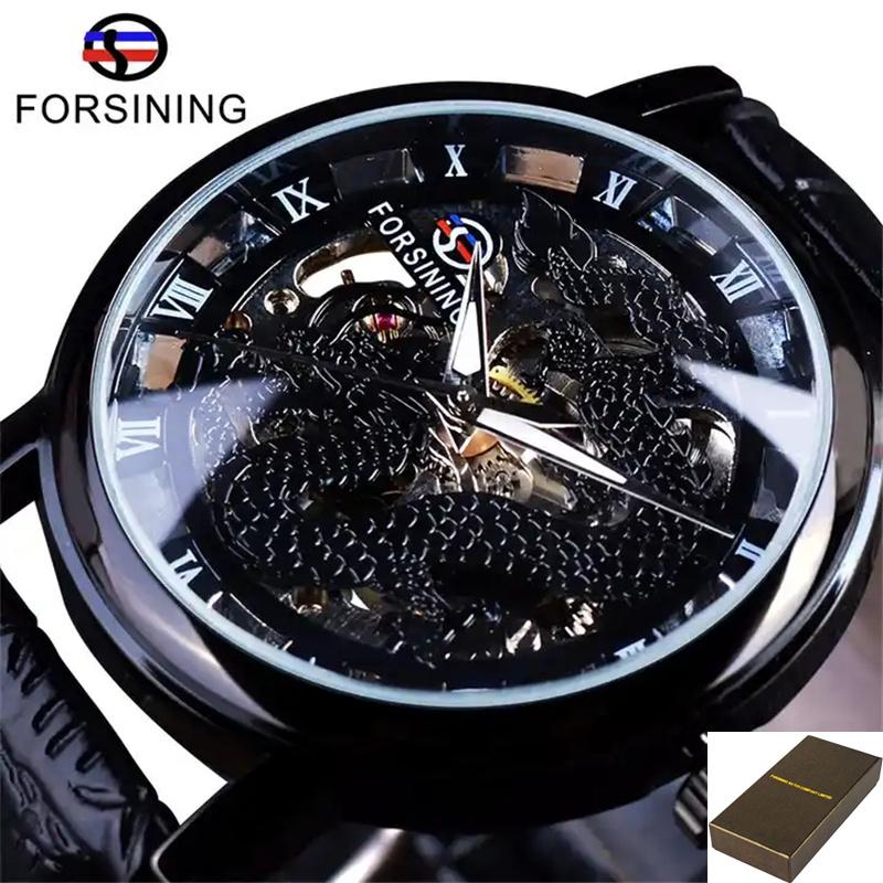 Fashion Forsining Brand 36 Glass Boy Casual Sport Leather Handwinder Men Manual Mechanical Skeleton Dragon Clock Low Price Watch