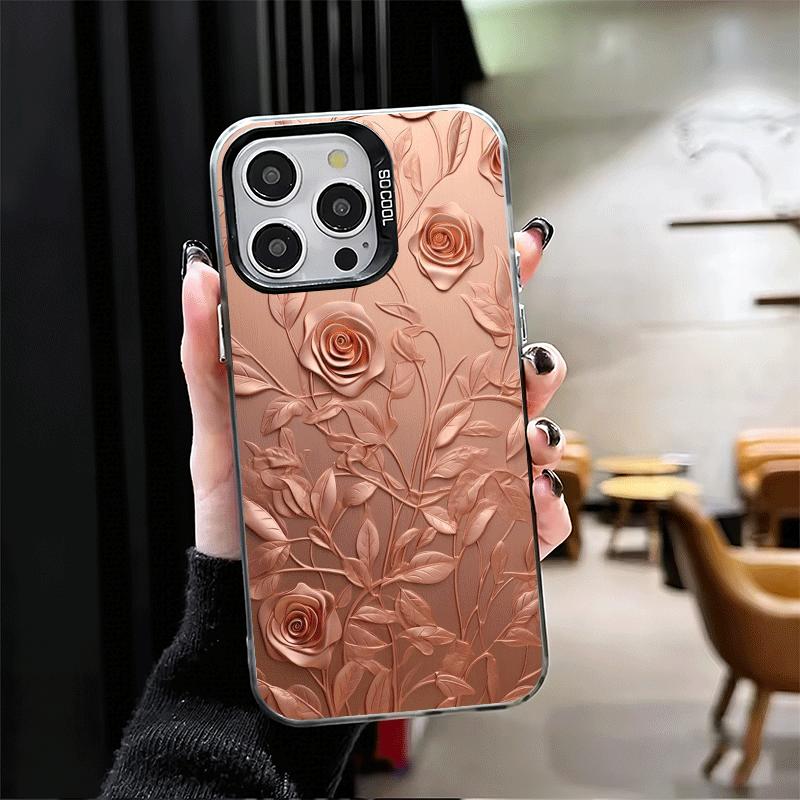 Красивый Розово-Золотой Художественный Мягкий Чехол для Телефона для iPhone 15 16 17 Pro Max 17Air 16E 14 Plus 13 12 Mini Ударопрочный Задний Корпус