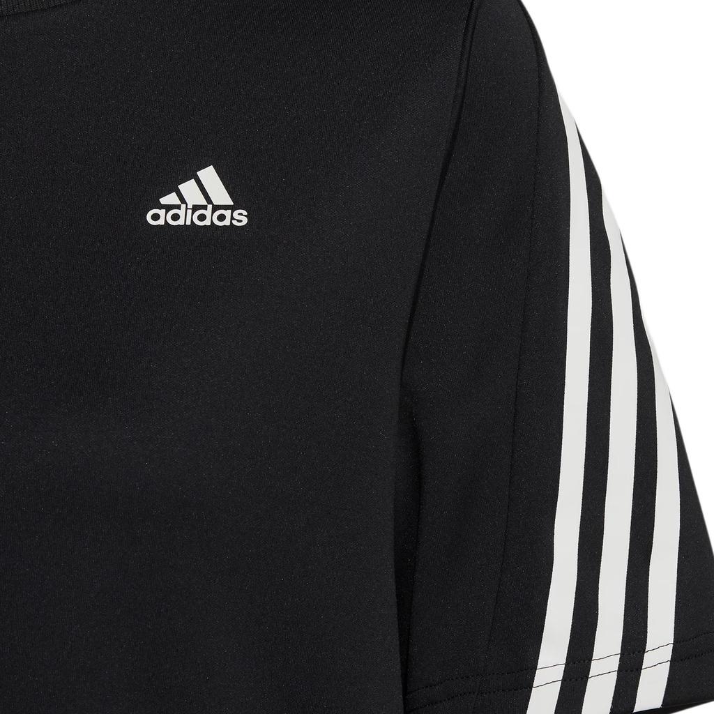 adidas Футболка с коротким рукавом 24/7 с принтом логотипа и полосатой отделкой, удобная ребристая футболка с круглым вырезом, женские топы черного цвета H29488