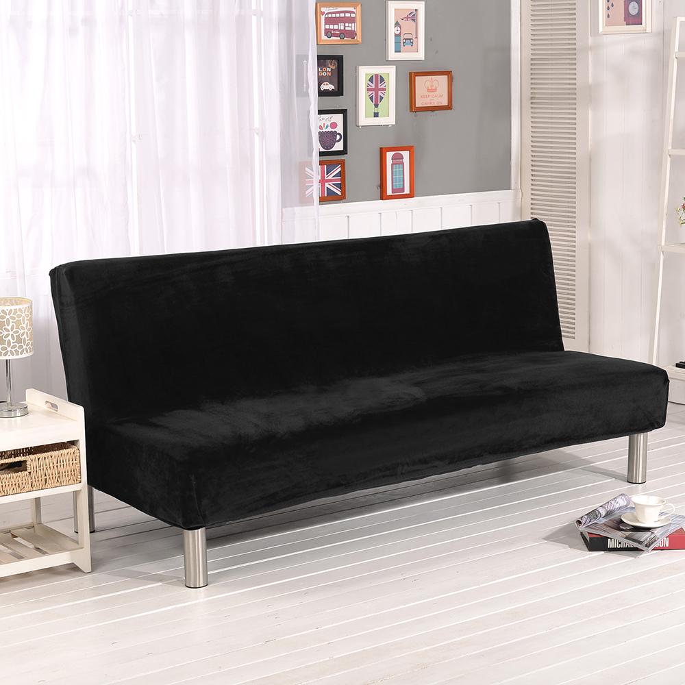 Velvet Plush Armless Sofa Bed Cover Folding Seat Slipcover Modern Stretch Sofa Bed Covers Elastic Couch Protector Home Hotel