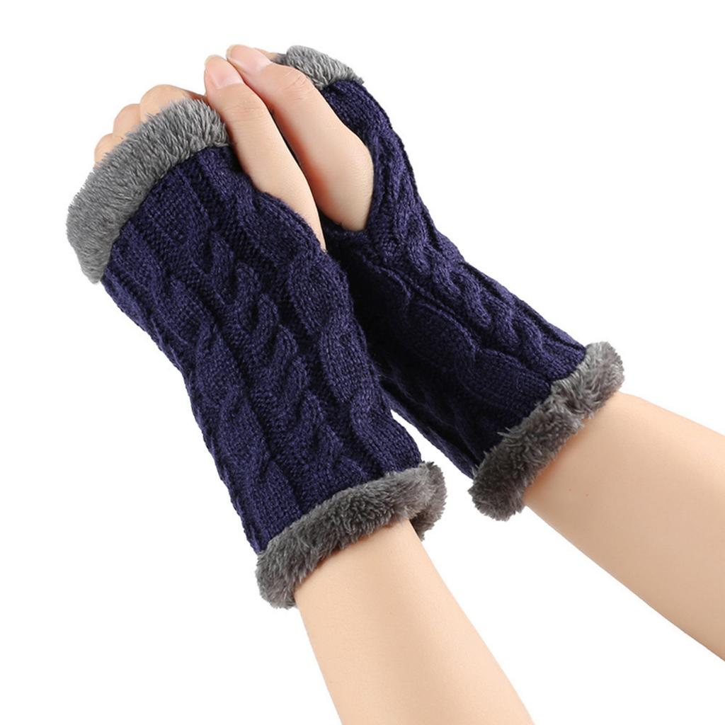 Women's Winter Warm Wool Gloves, Fingerless Twisted Knit Color Short Gloves