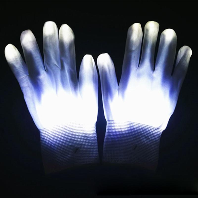 Colorful LED Luminous Gloves Halloween Christmas LED Finger Gloves Event Party Light Up Skull Gloves For Adult Glow Party Prop