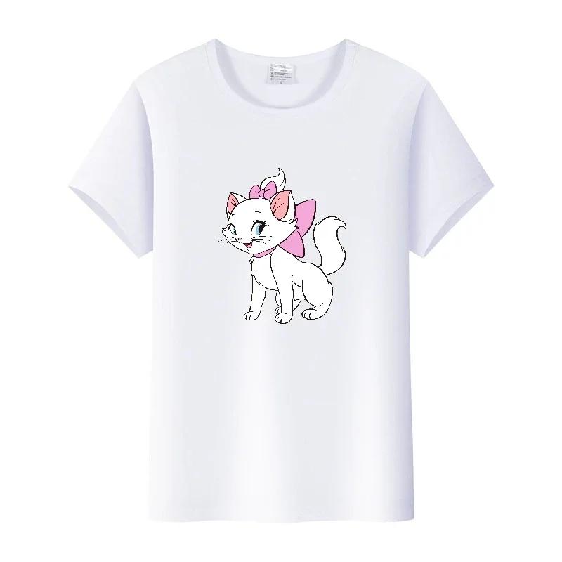 Fashion Marie Cat Cartoon Tees Summer Tops Hip Hop Short Sleeve Girl T-Shirts Plus Size Clothing Blouses Gift Unisex