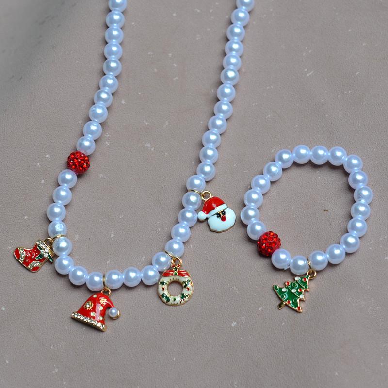 Красочный набор браслетов из сплава с бусинами «Санта-Клаус» для девочек