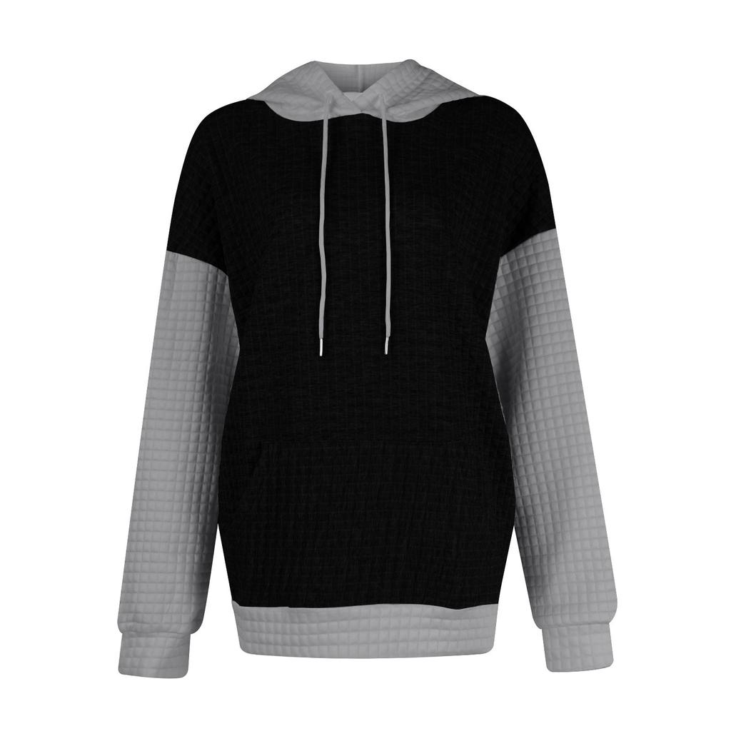 Женская модная повседневная лоскутная толстовка с капюшоном и длинными рукавами с карманами