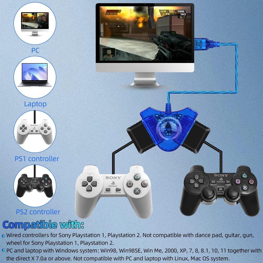 Двойной USB-адаптер, кабель-конвертер для Sony PlayStation 1/2 PS One PSX, проводной контроллер, геймпад, джойстик для ПК, ноутбука