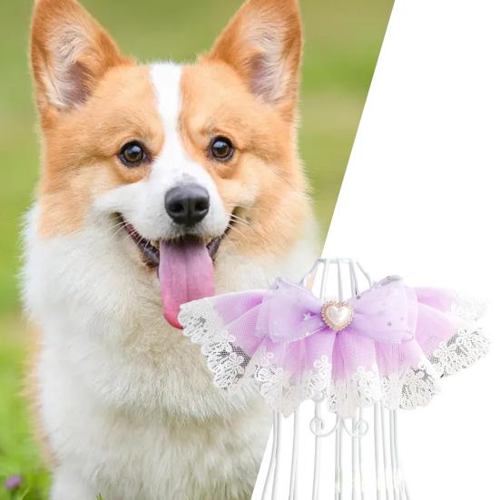 Cat Lace Collar Faux Pearl Decoration Soft Comfortable Pet Cat Dog Bowknot Saliva Towel Daily Collocation