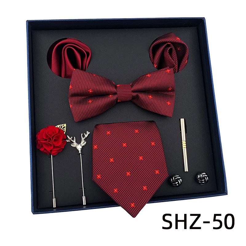 Men'S Tie Light Luxury Gift Box Wedding Tie Bow Tie Pocket Towel Brooch Cuffs Father'S Day Gift Box