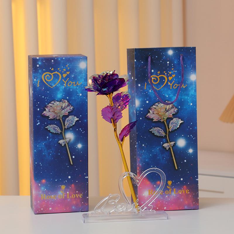 Роза из 24-каратной золотой фольги Светящийся букет: Сохраненные искусственные цветы на День святого Валентина, День матери и дни рождения