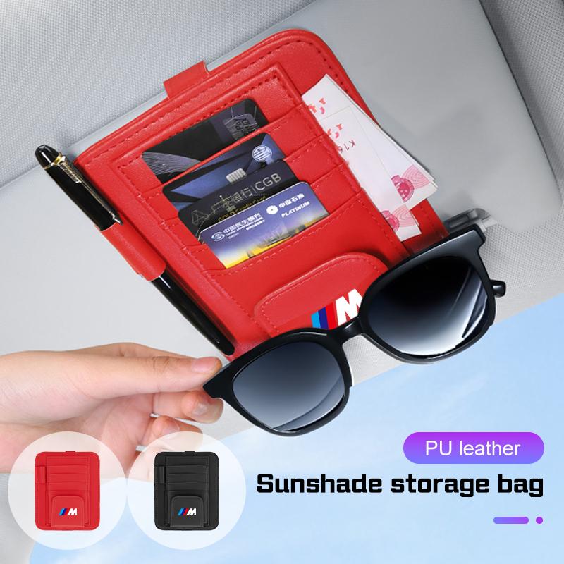Leather Car Visor Glasses Clip Multi-Pockets Sunglasses Storage for BMW E70 E90 F48 G30 G20 G70 X1 X2 X3 X5 X6 X7 M3 M5 M6 i8 i7 RL7